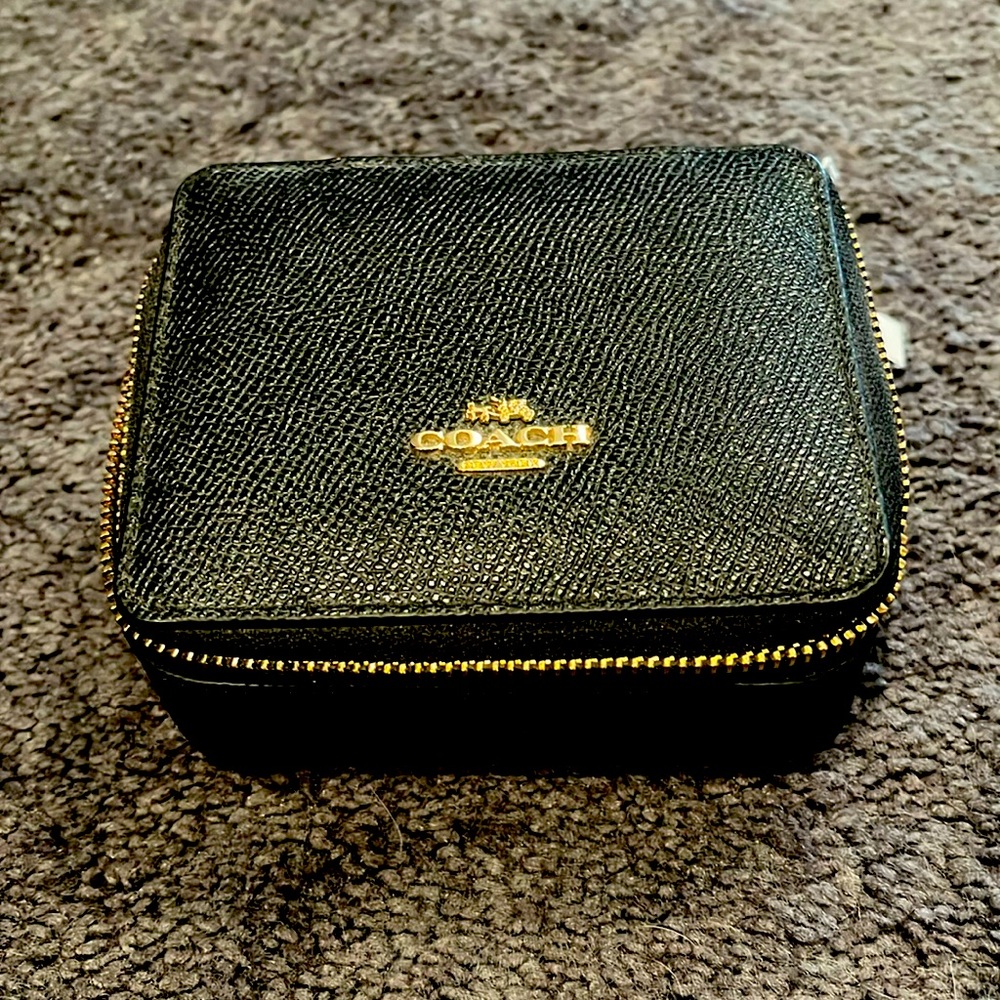 Black leather Coach jewelry travel case- new